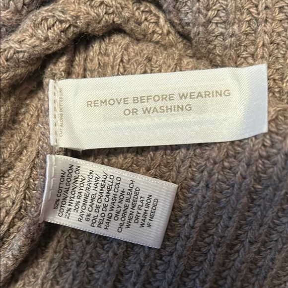 LOFT Brown Crew Neck Sweater with Cable Knit Sleeves - Picture 6 of 7